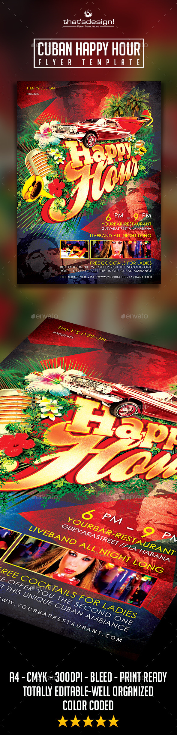 Tropical Cuban Happy Hour Flyer Template GraphicRiver